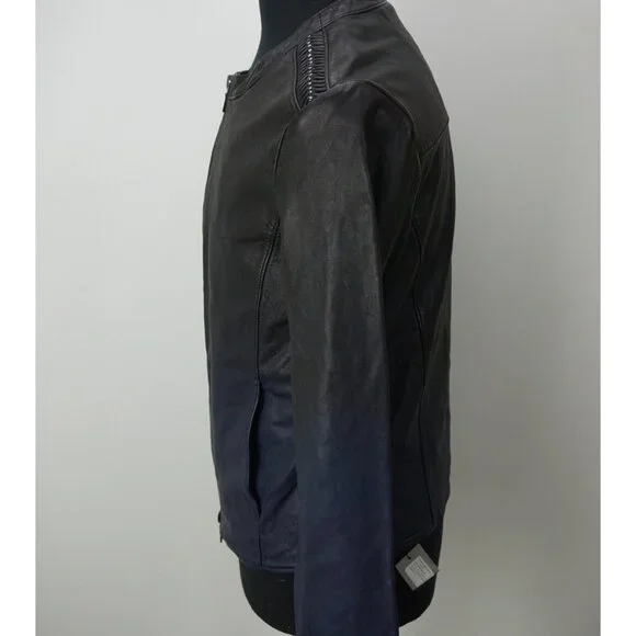 John Varvatos Wallace Blue Gradient Sheep Leather Jacket Coat Sz 48 NEW